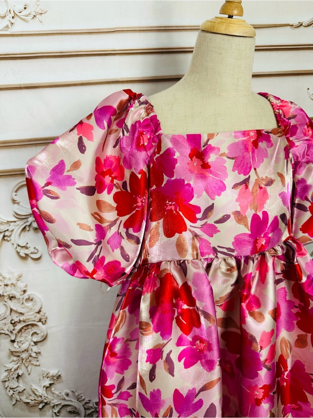 Bonnie Jean Pink & Red Floral Puff-Sleeve Dress - Picture 3 of 16